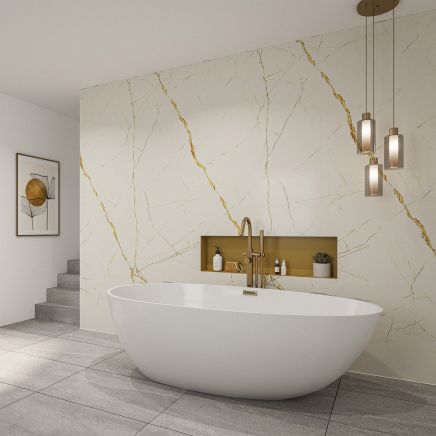 Vero Nevada Gold Marble Waterproof Postform & Tongue Edge Shower Wall Panel 2420x1200mm