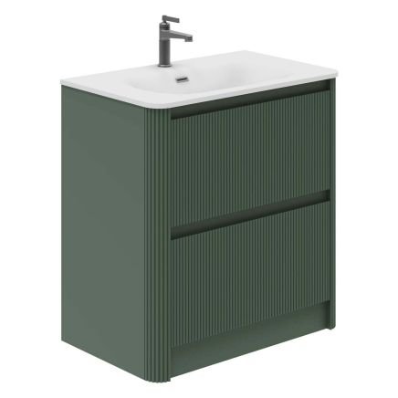 800mm Wish Ribbed Floorstanding Vanity Unit with Drawers in Green with Ceramic Basin