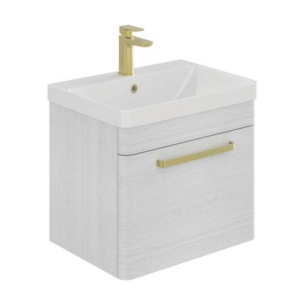 Esk White Wall Hung Vanity Unit and Basin with Brushed Gold Handles 500mm