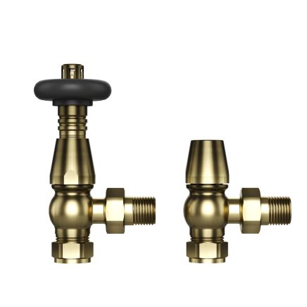Antique Brass Wooden Head Angled Pair of Radiator Valves