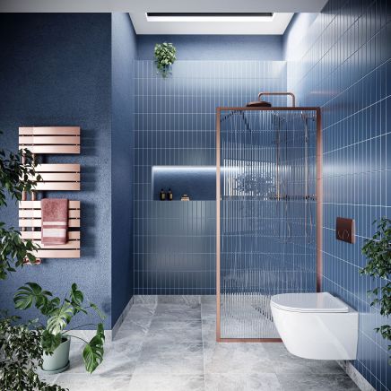 Amien Brushed Bronze Framed Fluted Glass Shower Screen - 880mm