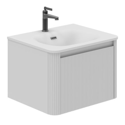 Wish Ribbed Wall Hung Vanity Unit in White with Ceramic Basin