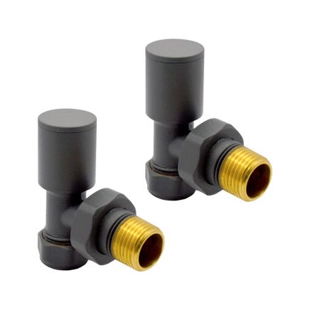 Round Anthracite Angled Pair of Radiator Valves