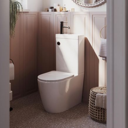 Joane Back to Wall Rimless 2-in-1 Combination Toilet & Basin with Black Push Button