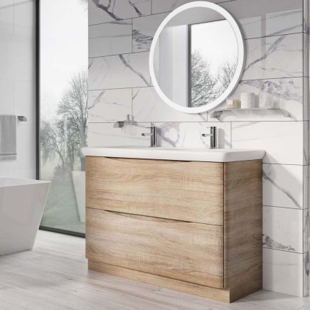Erin Light Oak Floor Standing Vanity Unit with Link Resin Basin 1200mm
