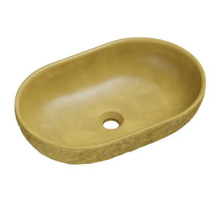 Brava Concrete Oval Basin 530mm x 350mm Raw Stone Texture Mustard