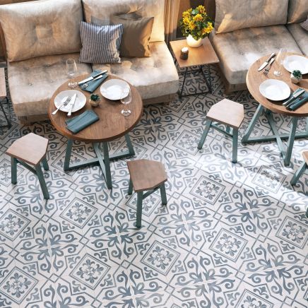 Xabia Blue Patterned Matt Porcelain Tile Roomset