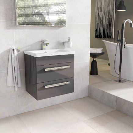 Nante Anthracite Grey Wall Hung Vanity Unit with Ceramic Basin 515mm