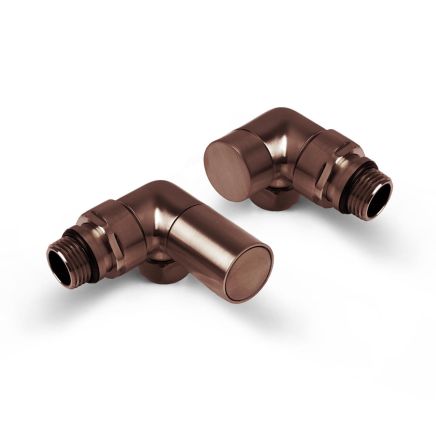 Round Brushed Bronze Corner Pair of Radiator Valves