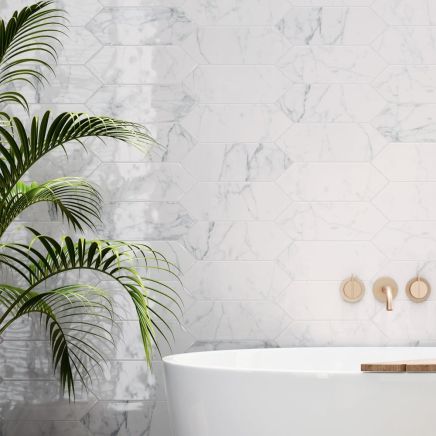Pixagon Carrara Gloss Ceramic Tile 100x300mm
