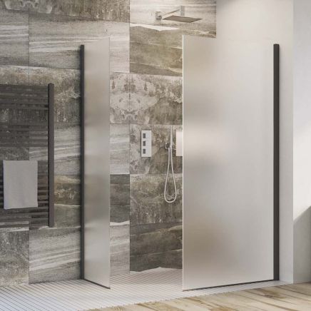 Oxford Black Frosted Glass Walk-In Wetroom Shower Screen 880mm