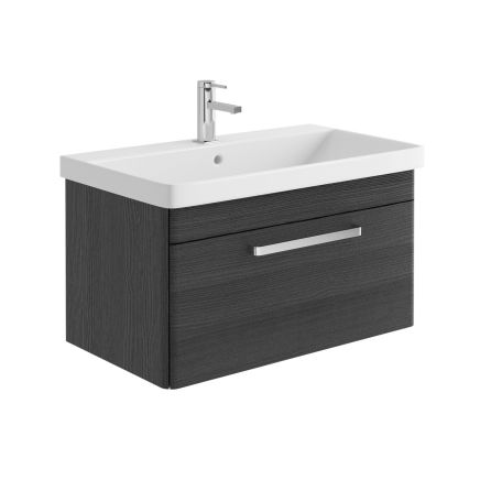Esk Black Wall Hung Vanity Unit and Basin with Chrome Handles 800mm