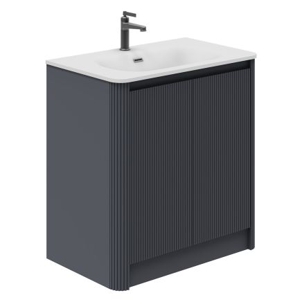 Wish Ribbed Floorstanding Vanity Unit with Doors in Charcoal with White Basin