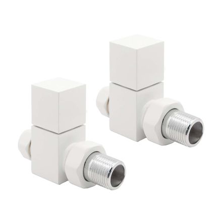 Square White Straight Pair of Radiator Valves