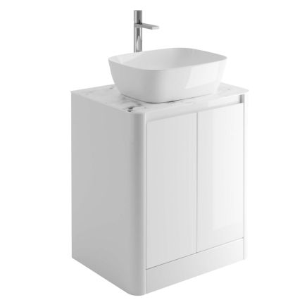 Callerton Gloss White Floor Standing Vanity Unit with White Marble Worktop 650mm