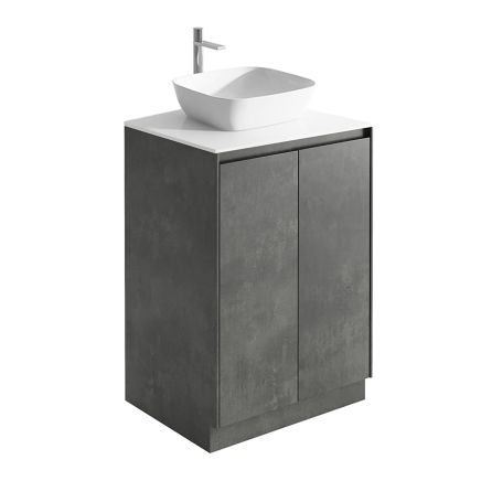 Odion 500mm Floor Standing Vanity Unit in Concrete with White Worktop