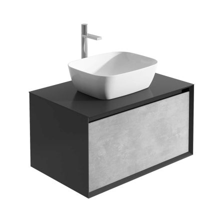 Snowdon 600mm Wall Hung Vanity Unit with Black Worktop in Black & Concrete