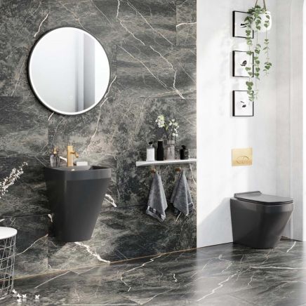 Belgrove Black Back to Wall Toilet and Wall Hung Basin Suite