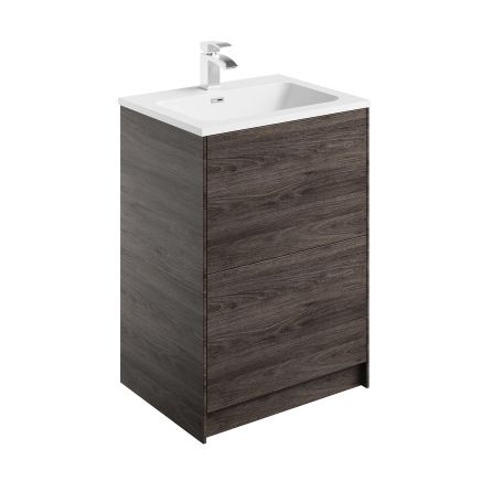 Bolero 600mm Floor Standing Vanity Unit with Ceramic Basin in Grey Linear