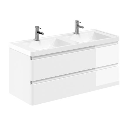 Neon Gloss White Wall Hung Vanity Unit with Resin Basin 1200mm