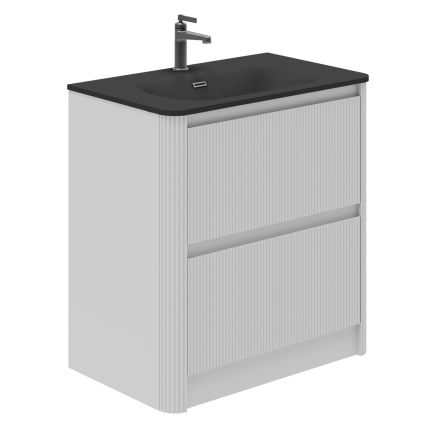 800mm Wish Ribbed Floorstanding Vanity Unit with Drawers in White with Black Basin