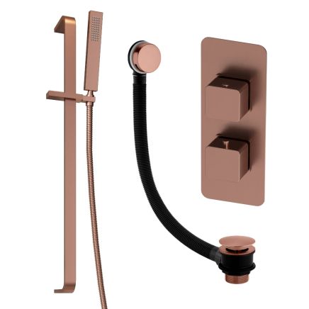 Liva Brushed Bronze Dual Outlet Shower Pack with Slider Rail & Overflow Bath Filler