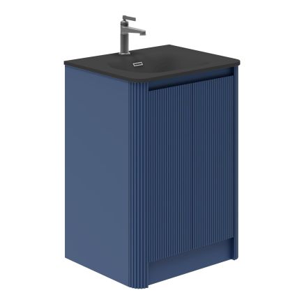 Wish Ribbed Floorstanding Vanity Unit with Doors in Blue with Black Basin 600mm