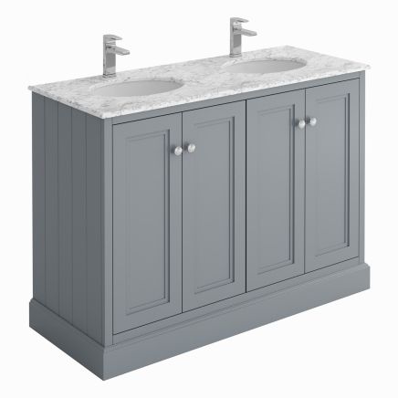 Richmond Light Grey Double Floor Standing Traditional Vanity Unit with White Marble Top 1200mm