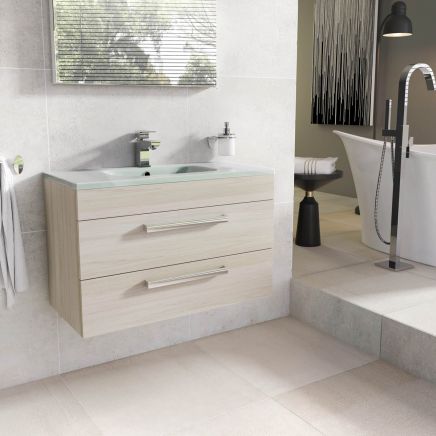 Nante Light Elm Wall Hung Vanity Unit with Glass Basin 800mm