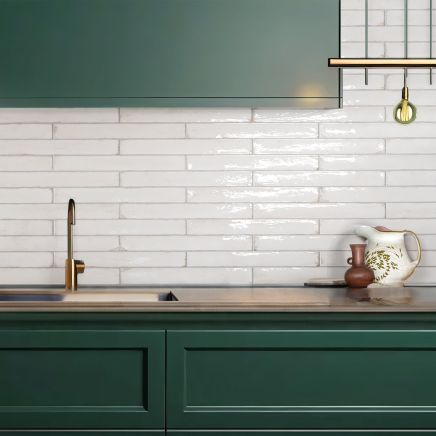 Capri White Gloss Ceramic Brick Tile - 400x50mm