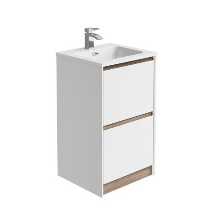 Newbury Floor Standing Vanity Unit in Matt White & Sawn Oak - 500mm