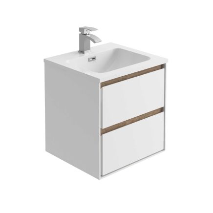 Newbury Matt White and Sawn Oak Wall Hung Vanity Unit 500mm