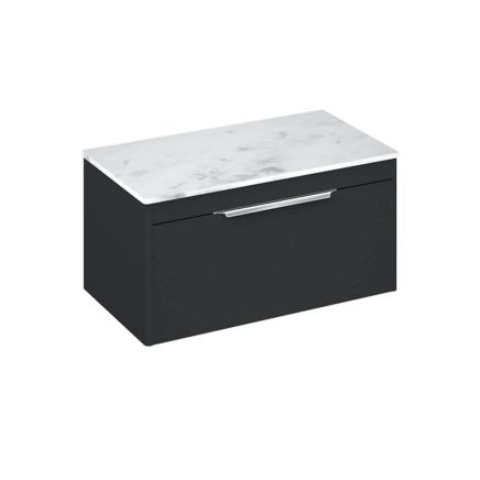 Britton Shoreditch Matt Grey Single Drawer Wall Hung Vanity Unit with Carrara White Worktop 850mm