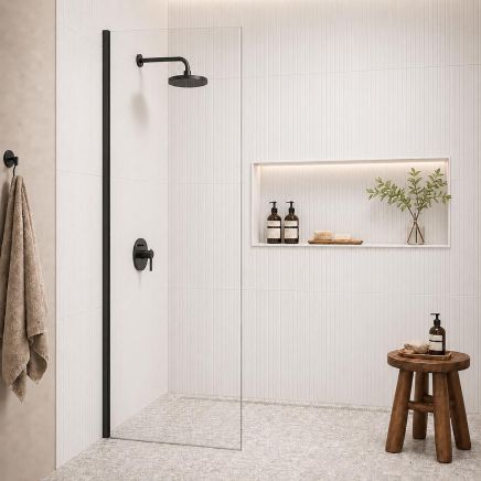 Royle Black Wetroom Glass Screen End Panel 680mm