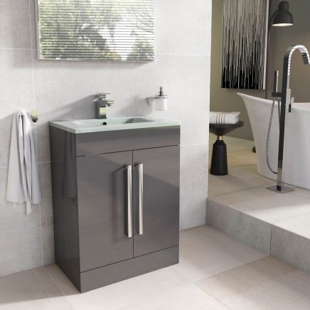 Nante Anthracite Grey Floor Standing Vanity Unit with Glass Basin 600mm