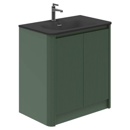 800mm Wish Ribbed Floorstanding Vanity Unit with Doors in Green with Black Basin