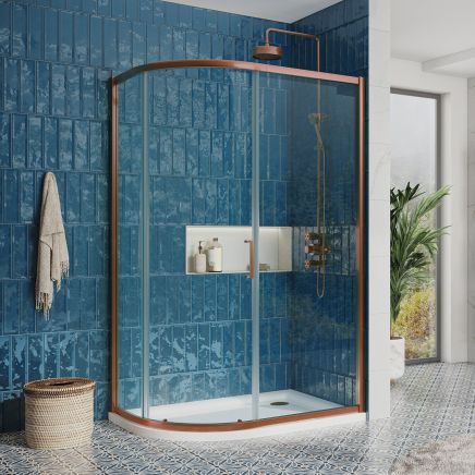 Fabio Brushed Bronze Sliding Shower Door Quadrant