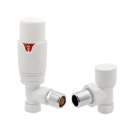 Thermostatic White Angled Pair of Radiator Valves