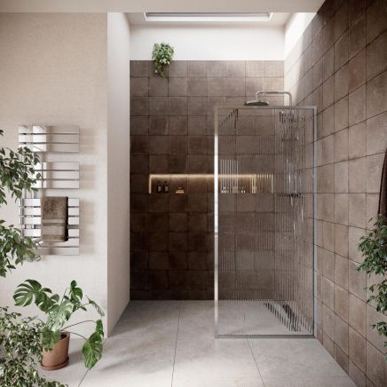 Amien Chrome Fluted Glass Shower Screen 880mm