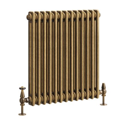Clement Antique Brass Double Horizontal Column Radiator - 600x605mm