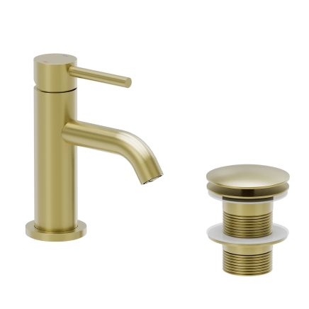 Elora Brushed Gold Mini Basin Mixer Tap & Waste