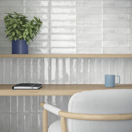 Babylon Silver Gloss Ceramic Brick Tile 246x60mm