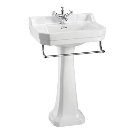 Burlington Edwardian Medium Square 1 Tap Hole Basin & Pedestal with Towel Rail