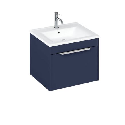 Britton Shoreditch Matt Blue Single Drawer Wall Hung Vanity Unit with Square Basin 550mm