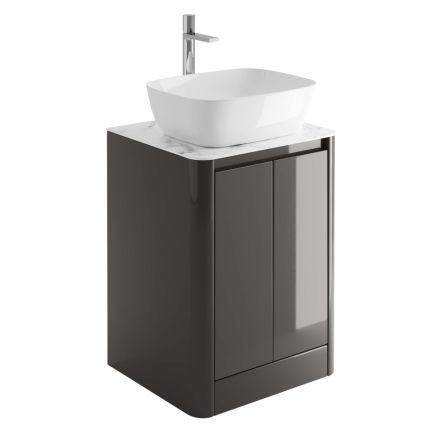 Callerton Titanium Grey Floor Standing Vanity Unit with White Marble Worktop 550mm
