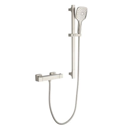 Pembroke Square Exposed Thermostatic Bar Valve & Slide Rail Brushed Nickel Shower Kit