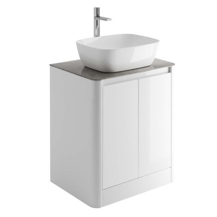 Callerton Gloss White Floor Standing Vanity Unit with Grey Marble Worktop 650mm