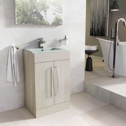 Nante Light Elm Floor Standing Vanity Unit with Glass Basin 515mm