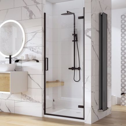 Lanka Matt Black Hinged Shower Door