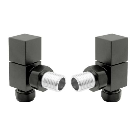 Square Anthracite Angled Pair of Radiator Valves